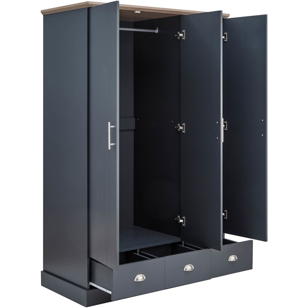 GFW Kendal 3 Door 3 Drawer Slate Blue Wardrobe Image 5