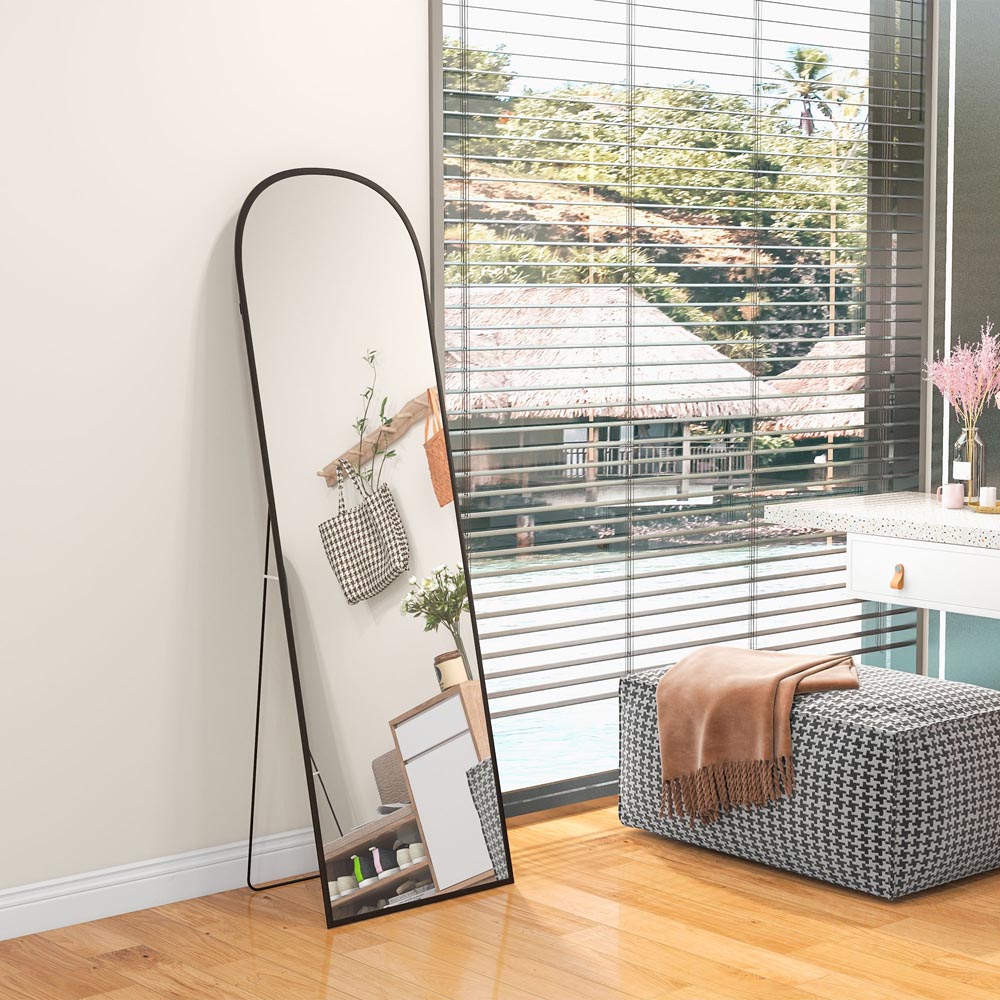 Portland Black Frame Aluminium Alloy Full Length Floor Mirror 161.5 x 50cm Image 2