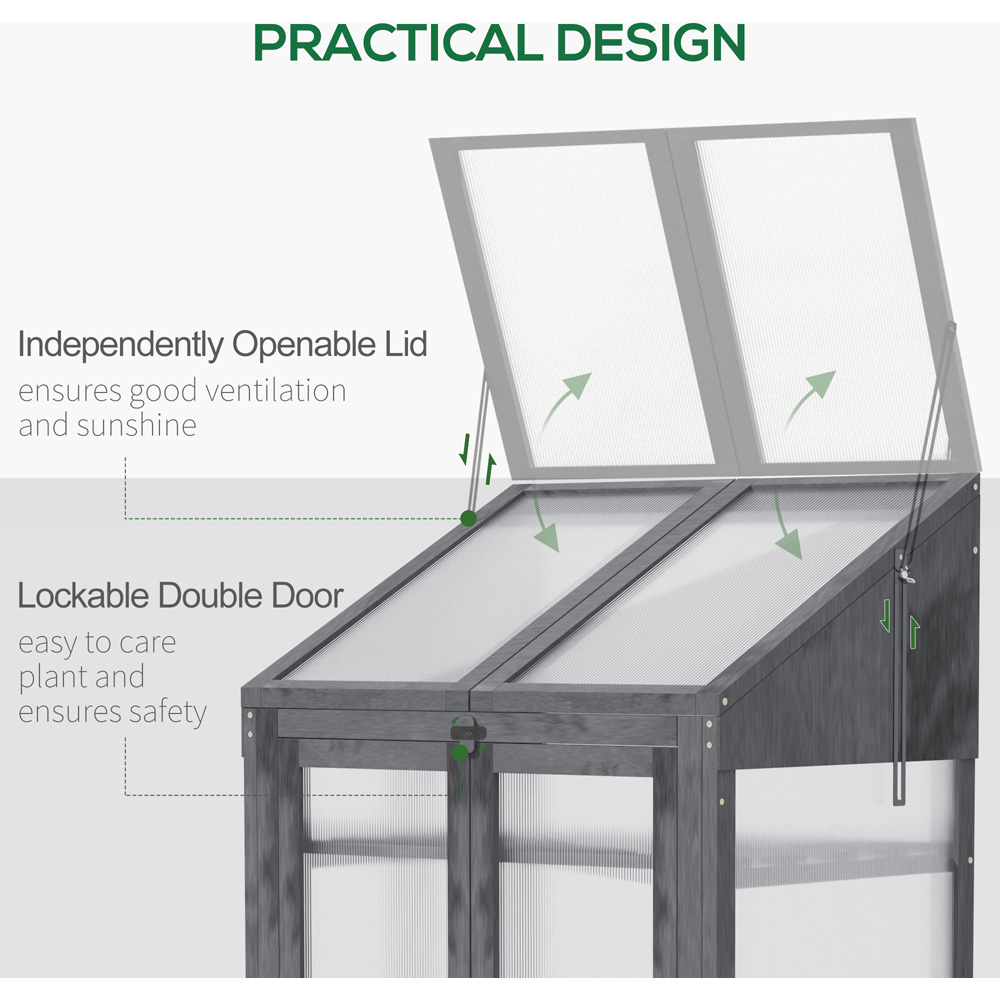 Outsunny 3 Shelf Grey Wooden Polycarbonate 2.2 x 1.6ft Cold Frame Greenhouse Image 7