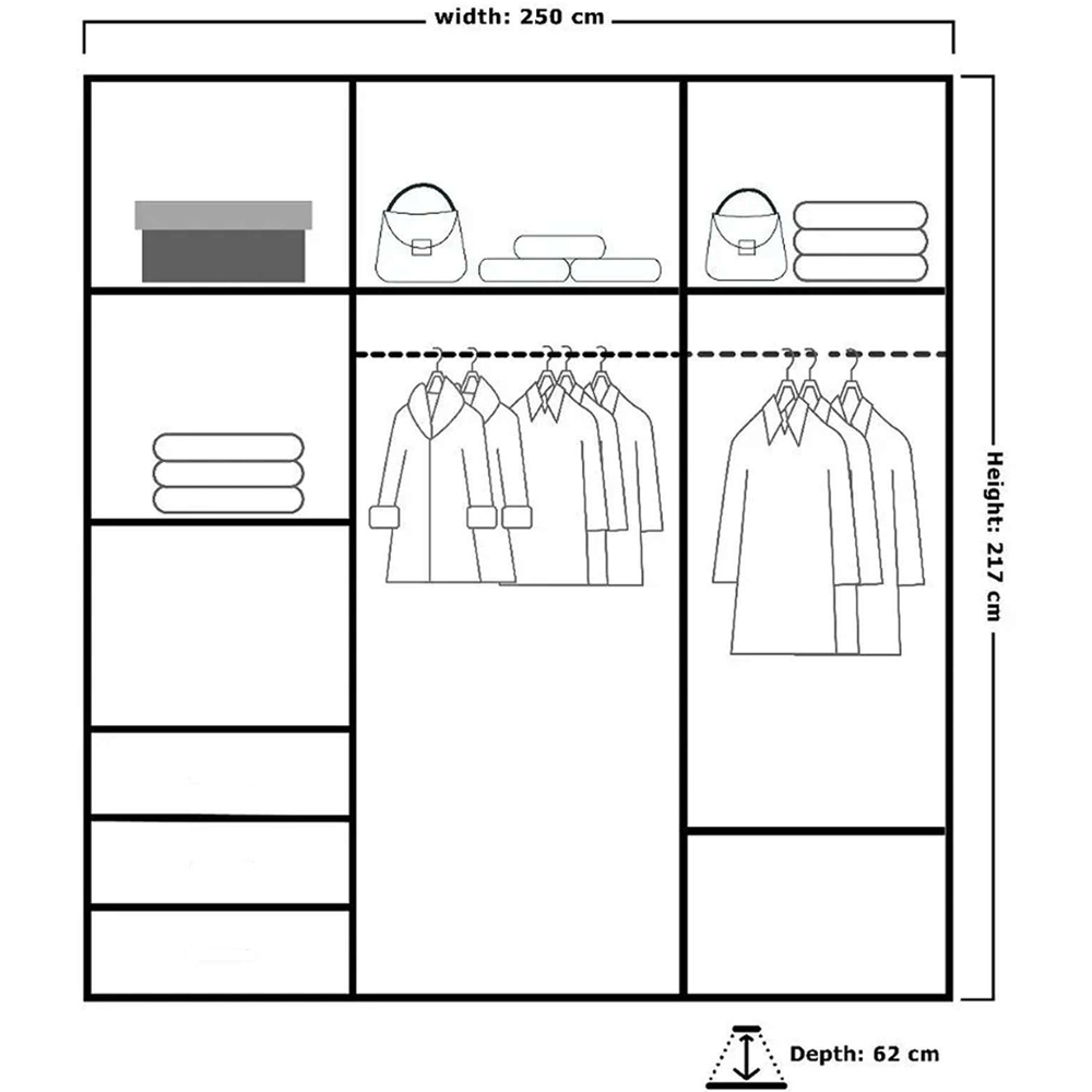 M N Furniture Roman 3 Door Black and Oak Mirrored Sliding Wardrobe 250cm Image 5