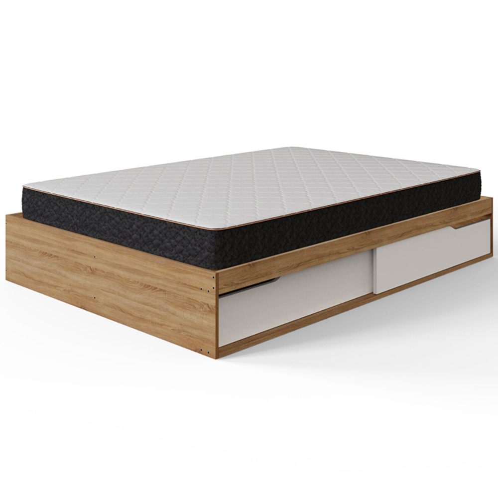 GFW Kai Small Double Oak and White 2 Drawer Platform Storage Bed with Memory Pocket Spring Mattress Image 4