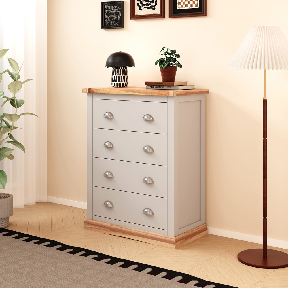 Cabinet Bits Bomporto 4 Drawer Light Grey Chrome Cup Handle Chest of Drawers Image 5