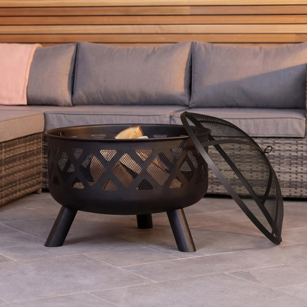 Charles Bentley Snug Salvador Black Round Steel Bowl Fire Pit Image 7