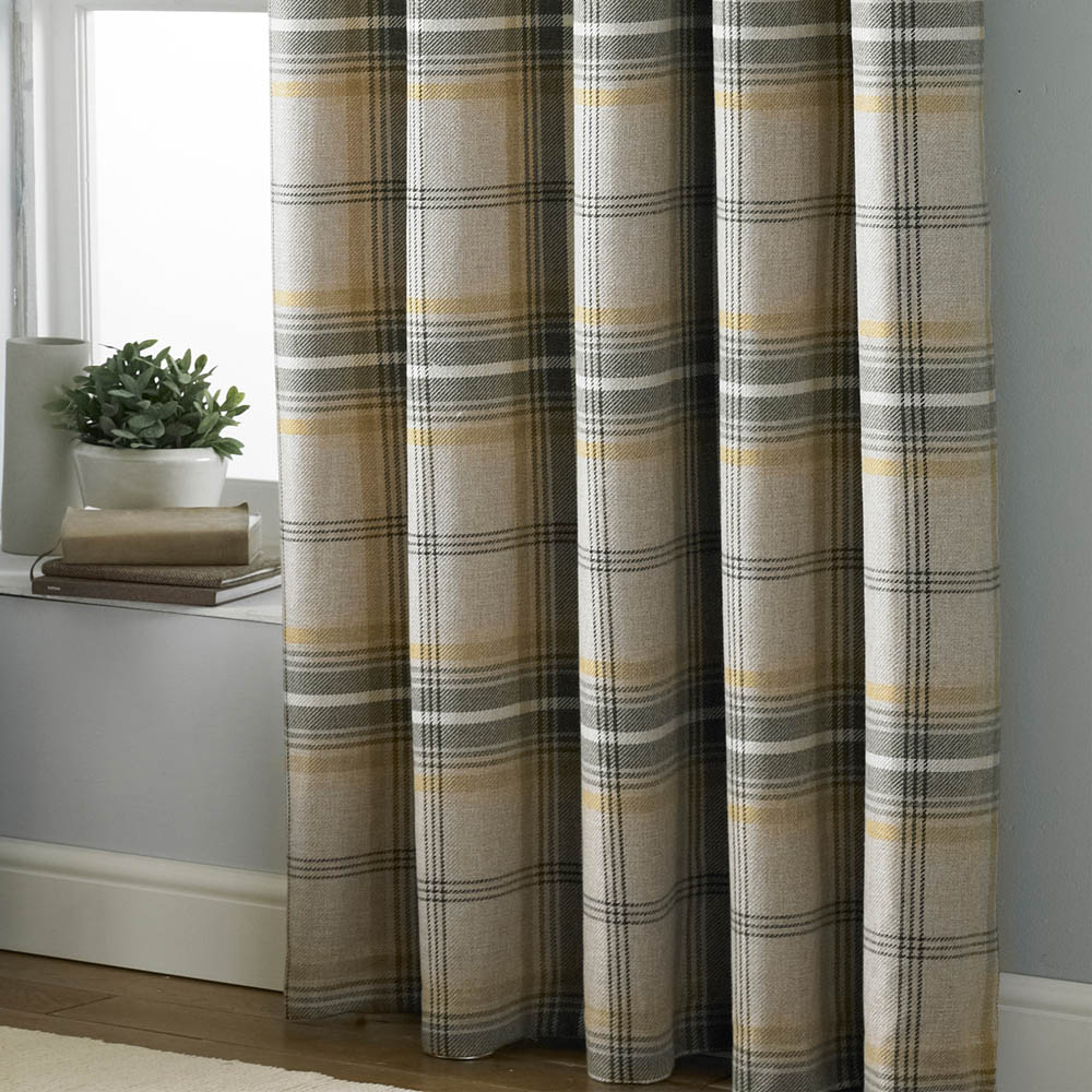 Paoletti Aviemore Ochre Tartan Check Eyelet Curtain 229 x 183cm Image 3