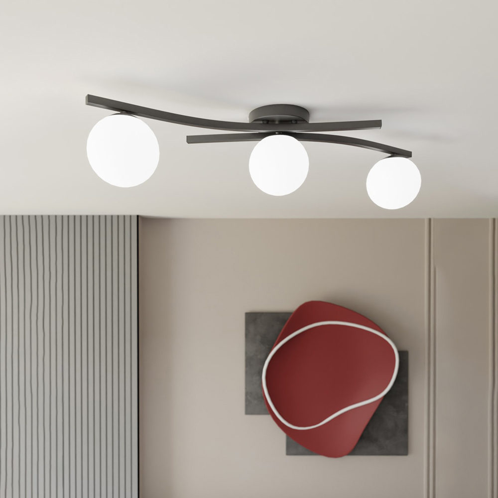 Emibig Opus 3 Light White Shade Black E14 Ceiling Light Image 2