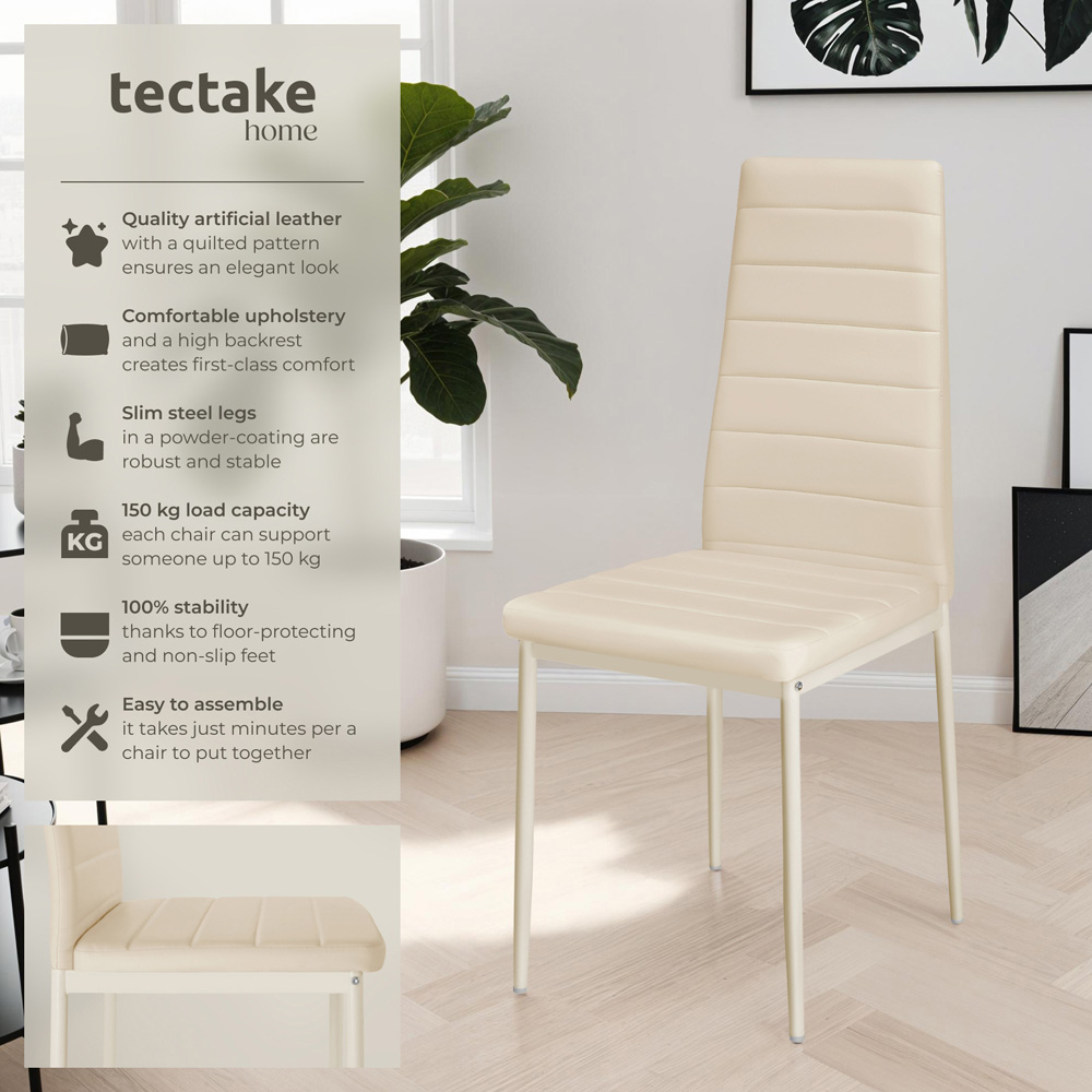 tectake Set of 8 Beige High Backrest Padded Dining Chair Image 4