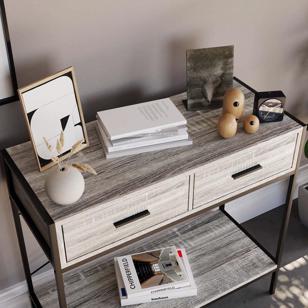 VIDA DESIGNS Brooklyn 2 Drawer Grey Industrial Console Table Image 3