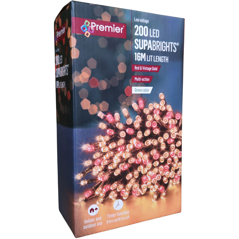 Premier SupaBrights 200 Red and Vintage Gold LED Multi-Function Green String Light 16m Image 2