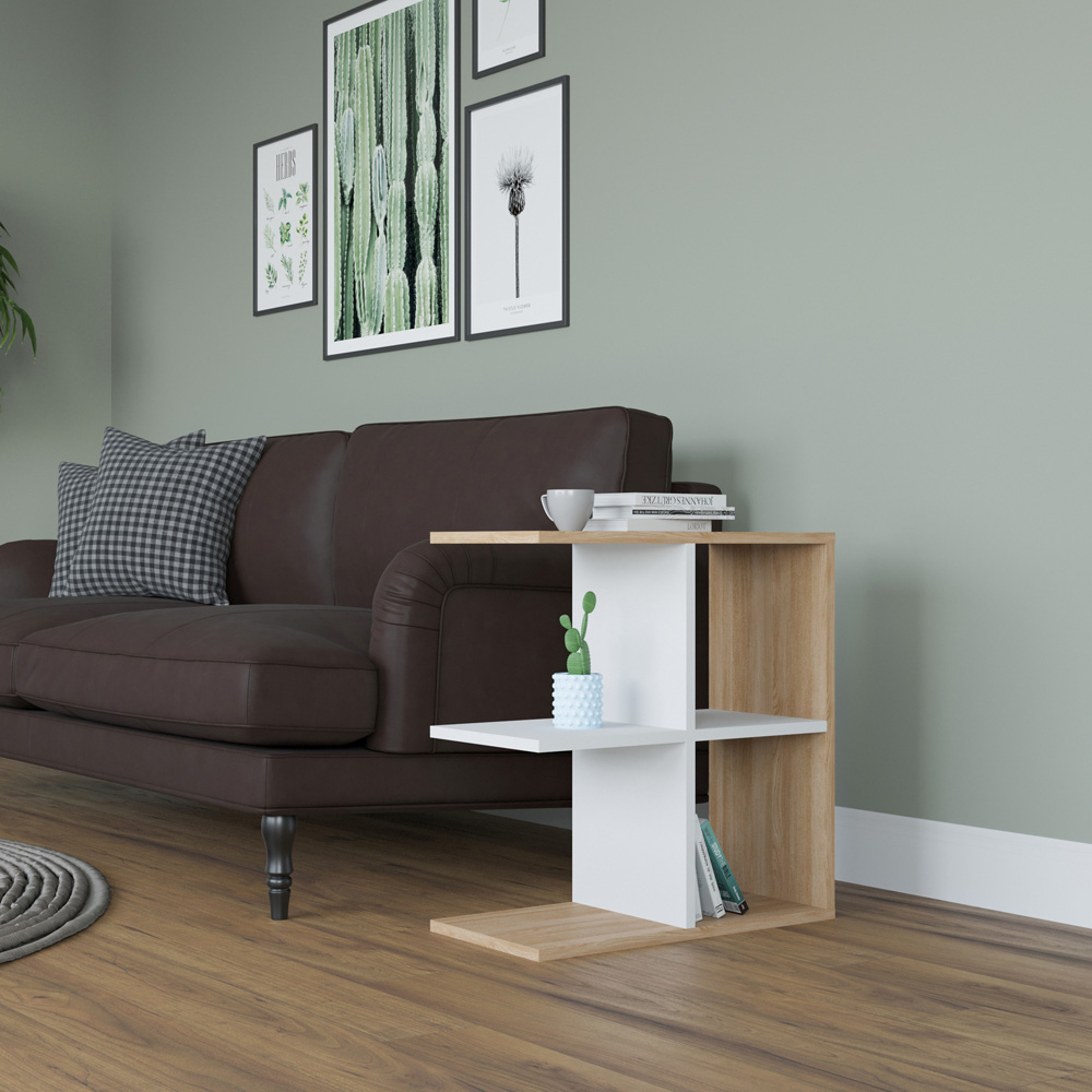 Decorotika Hamlet 4 Shelf Oak and White Side Table Image 3