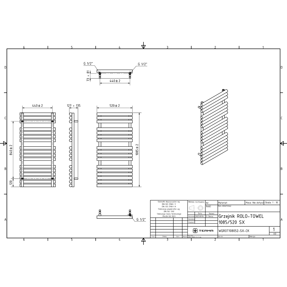 Terma Rolo Towel Metal Electric Towel Rail with VEO Element Controller 1085 x 520mm Image 7