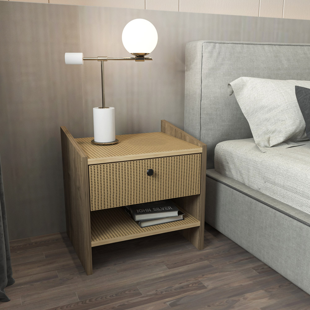 Decorotika Berlin Single Drawer Single Shelf Walnut and Hazeran Bedside Table Image 4
