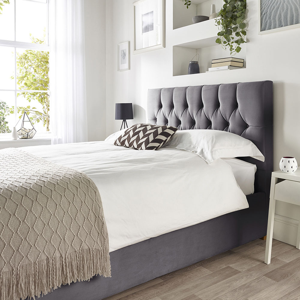 Catherine Lansfield Boutique Small Double Steel Velvet Ottoman Bed Image 5