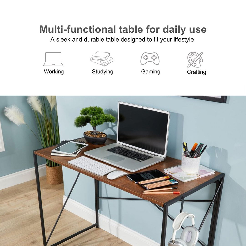 Home Source Brampton Folding Compact Desk with Hook Light Oak Image 7