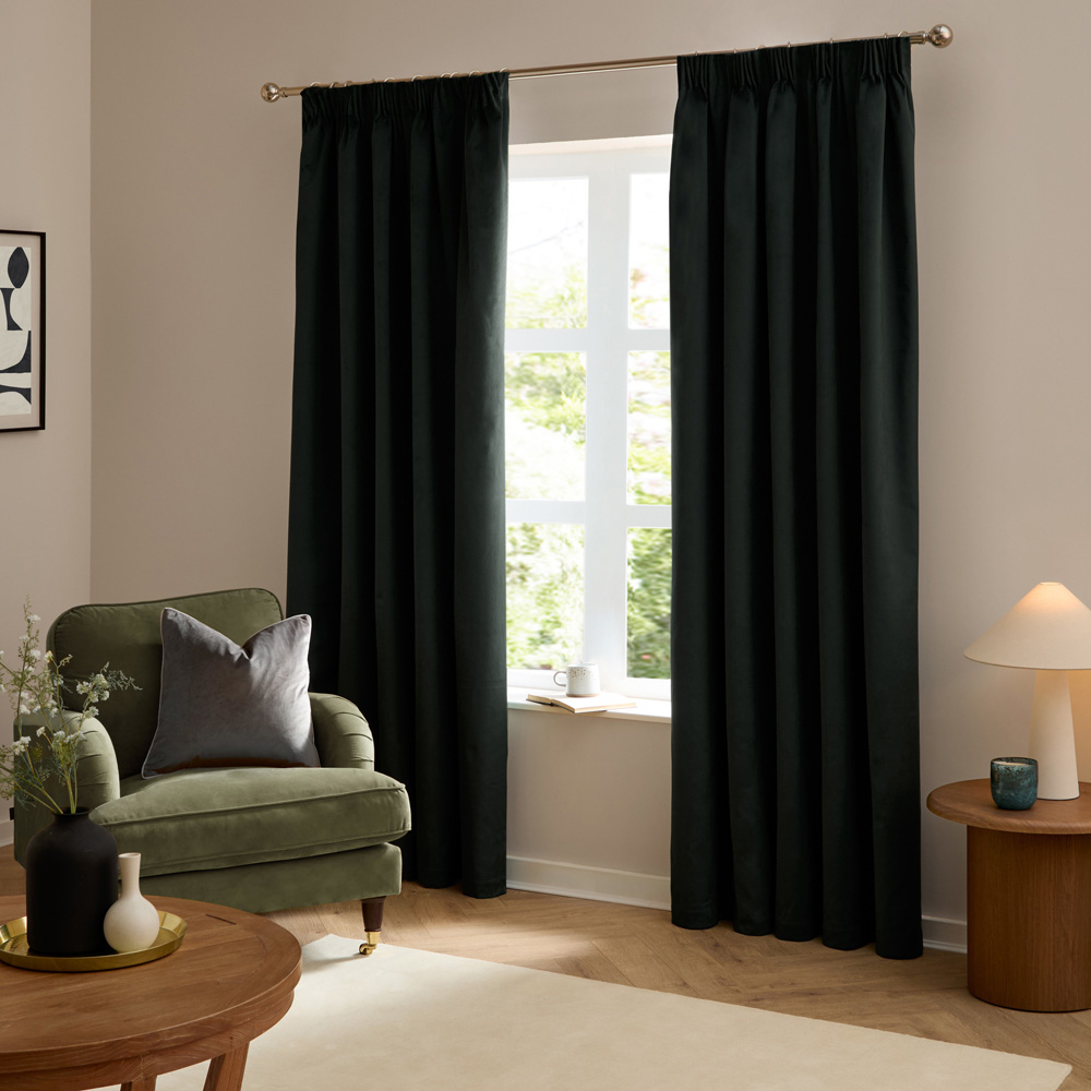 Furn The Ultimate Black Velvet Fully Lined Pencil Pleat Curtains 229 x 229cm Image 5