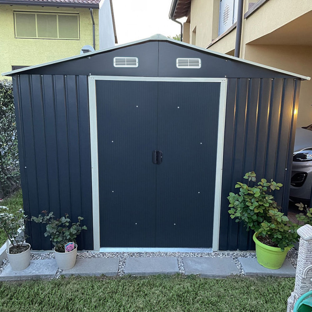 Living and Home 6.6 x 12.3 x 10.2ft Grey Peaked Steel Tool Storage Shed Image 5