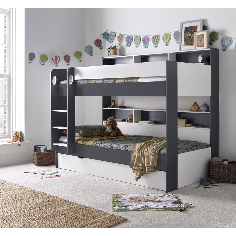 Oliver Grey and White Storage Bunk Bed with Orthopaedic Mattresses Image 8
