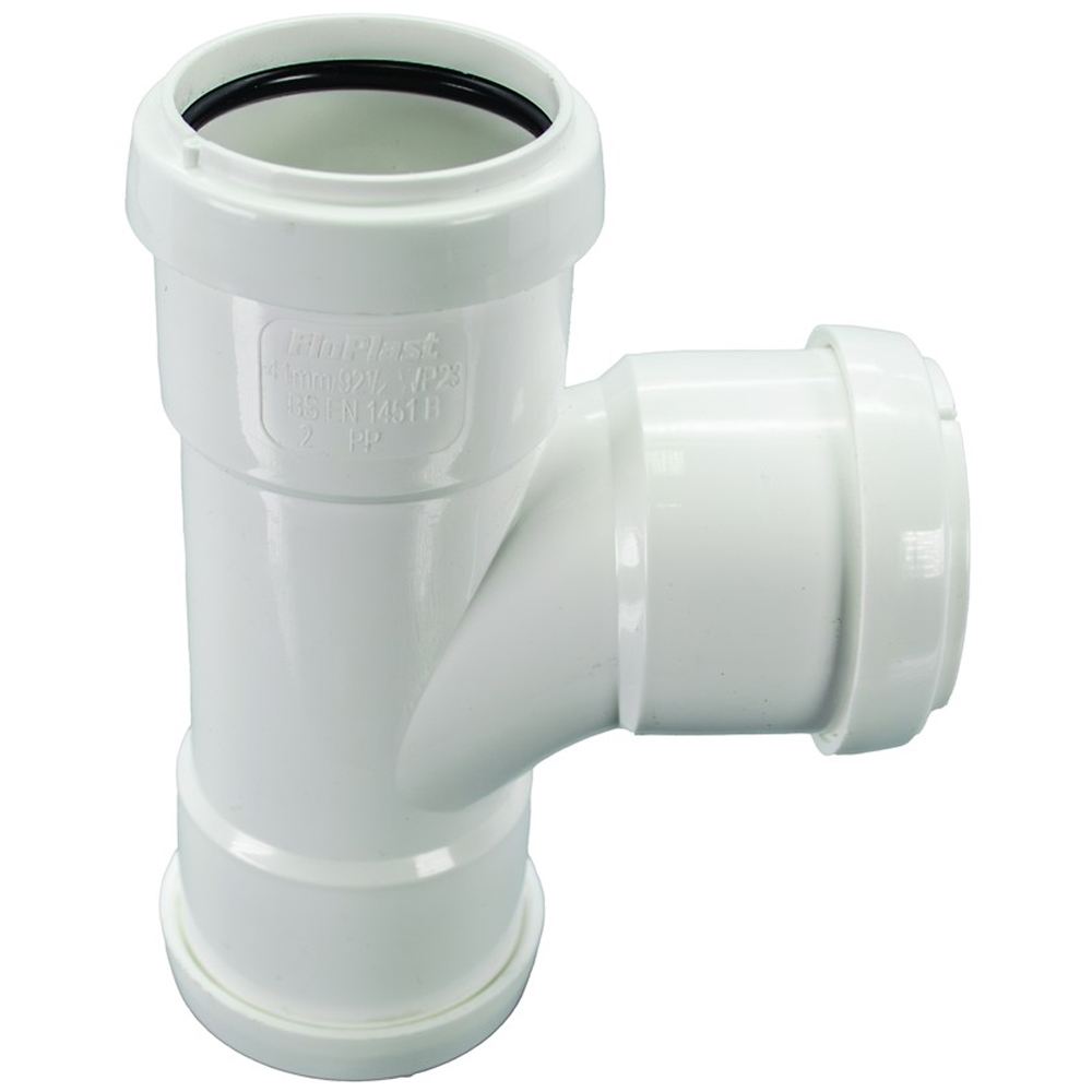 FloPlast White Push Fit Waste Tee 40mm Image 2
