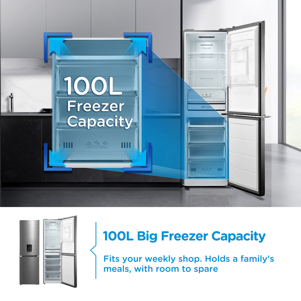 Midea MDRB379FGD46W Inox Total No Frost 273L Combi Fridge Freezer with Non-Plumbed Water Dispenser Image 3