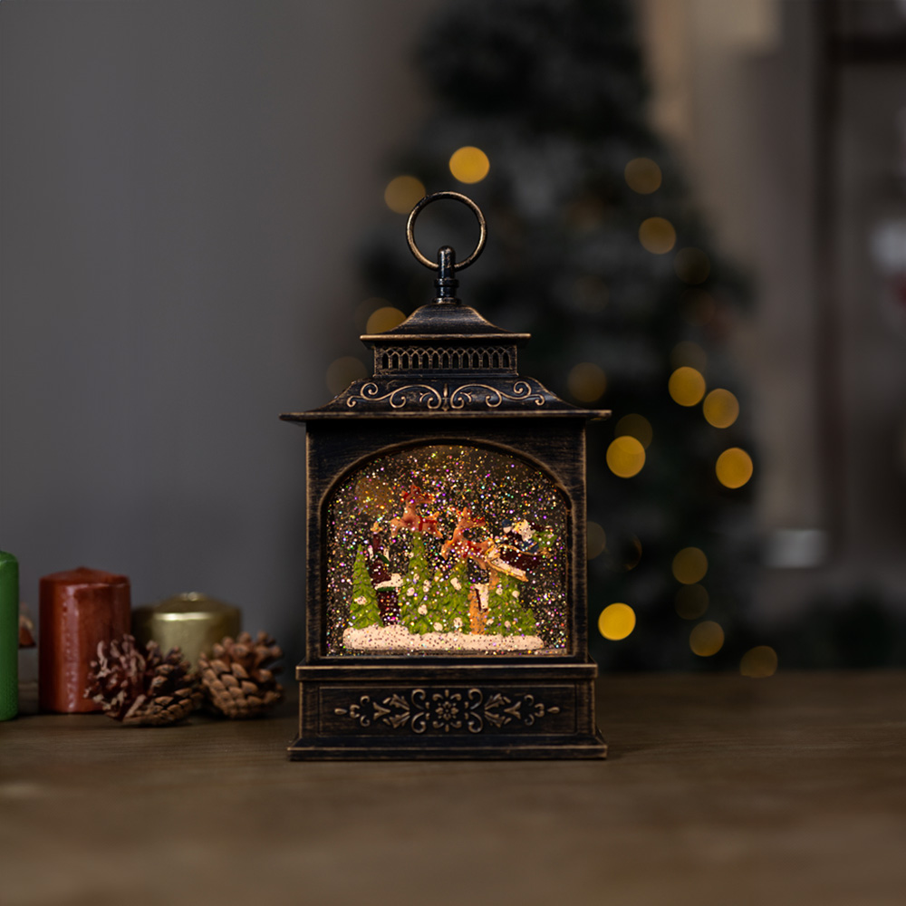 Marco Paul Warm White Snow Swirl Frosty Flying Santa LED Lantern Image 2