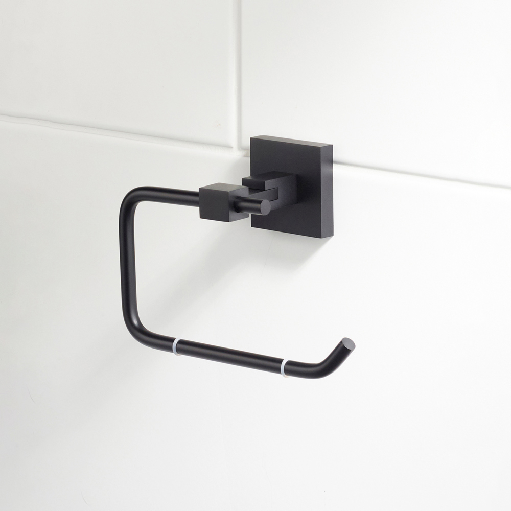 Bristan Solid Brass Matt Black Wall Mounted Square Toilet Roll Holder Image 2