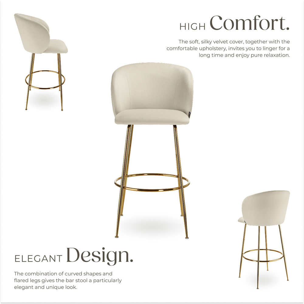 tectake Luana Cream and Gold Velvet Look Padded Bar Stool Set of 4 Image 3