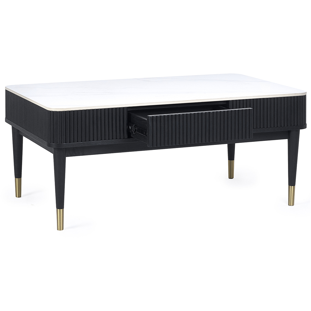 Julian Bowen Louis 2 Drawer Black Fluted Stone Top Coffee Table Image 4