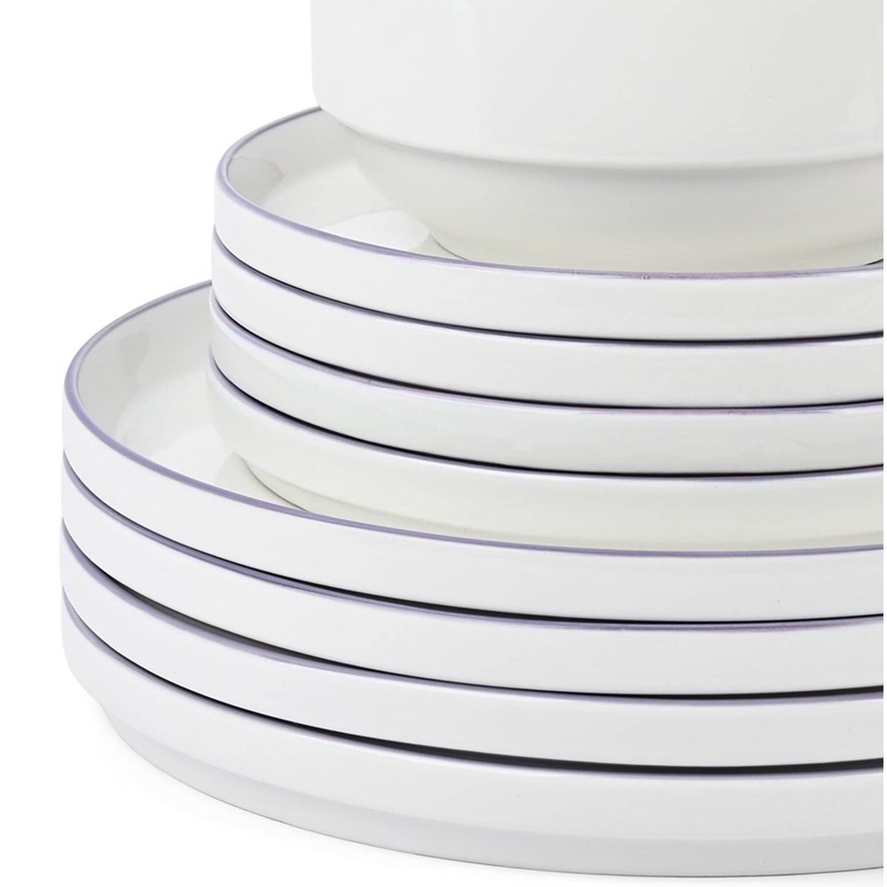 Waterside Purple Rim White Stackable 12 Piece Dinner Set Image 5