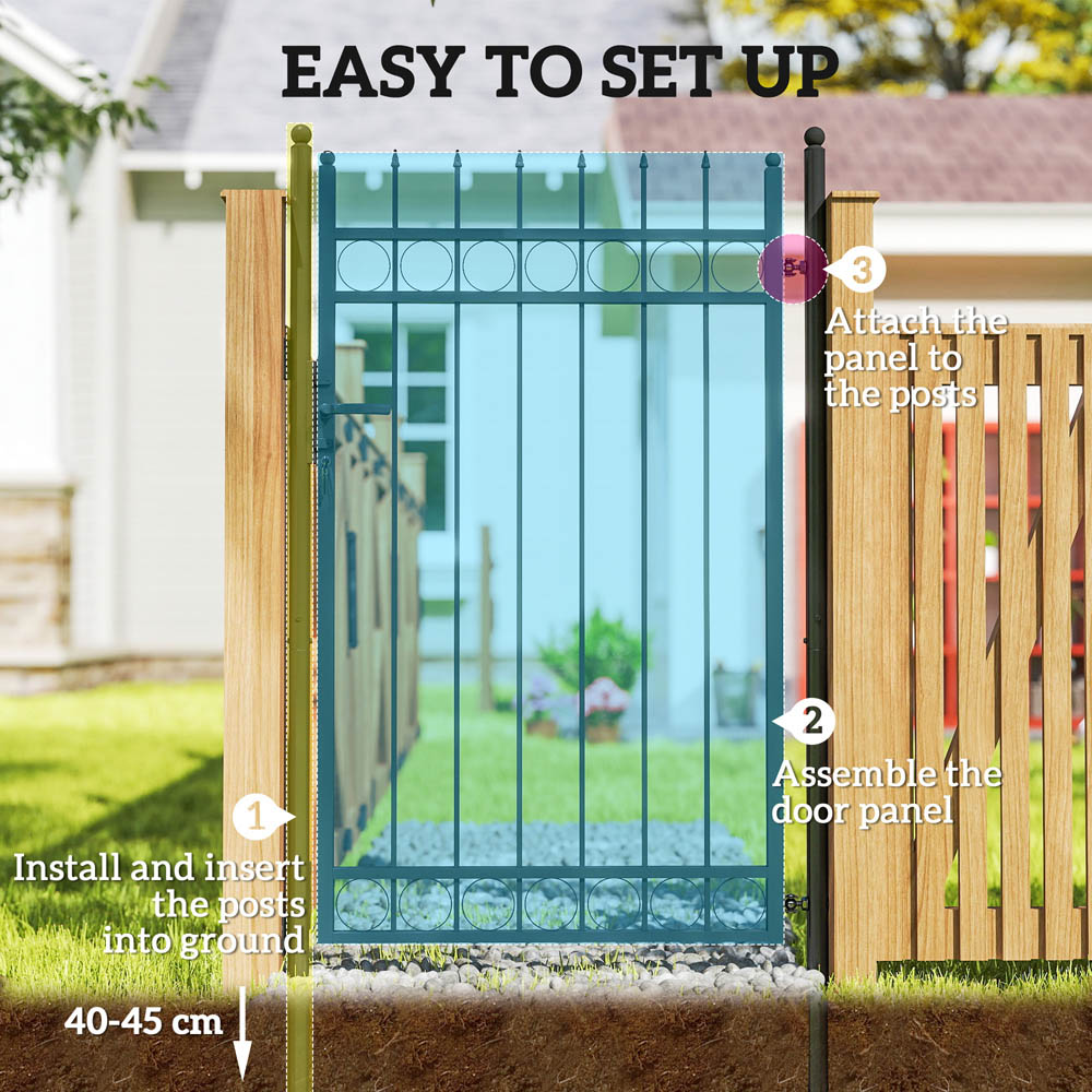 Outsunny 6.7 x 3.4ft Black Galvanised Steel Garden Fence Gate with Lock Image 6