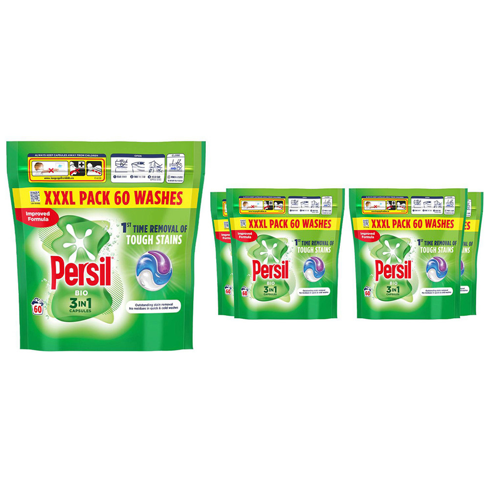Persil Bio 3 in 1 Laundry Washing Capsules 60 Washes 1.266kg 5 Pack Image 1