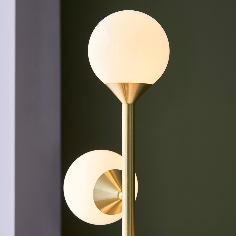 Merano Grosseto Satin Brass Plate Gloss White Glass Multi Arm Floor Lamp Image 5