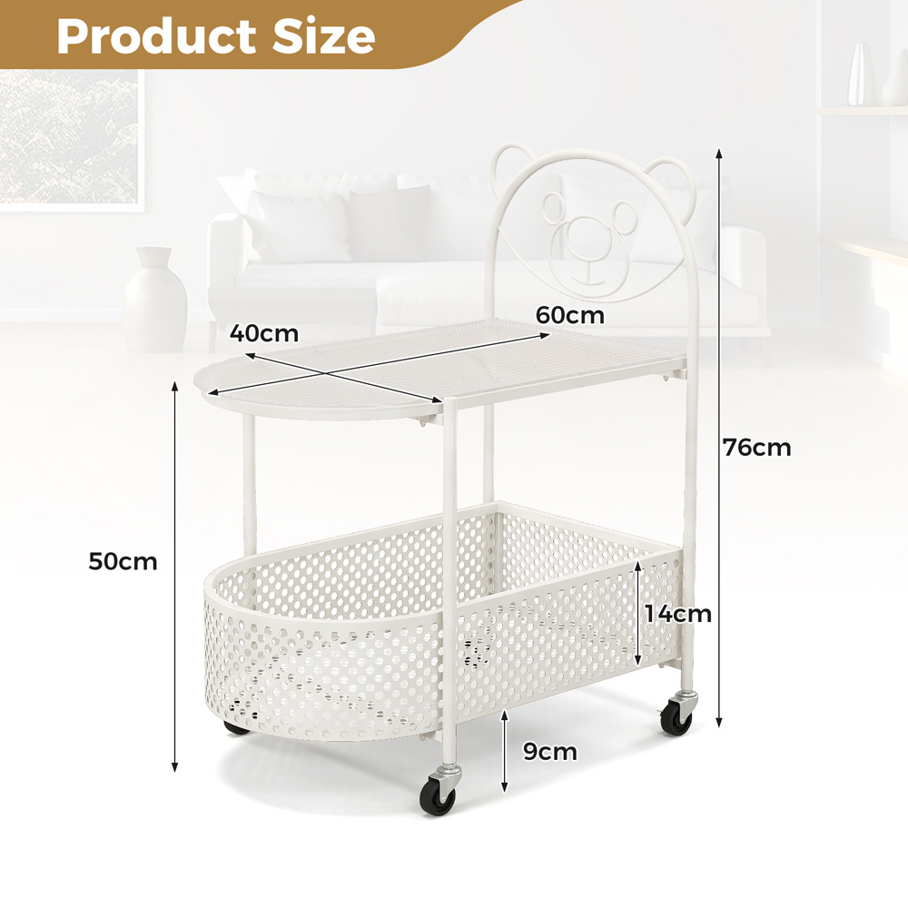 Costway Single Shelf White Bear Pattern Glass Coffee Table Image 8