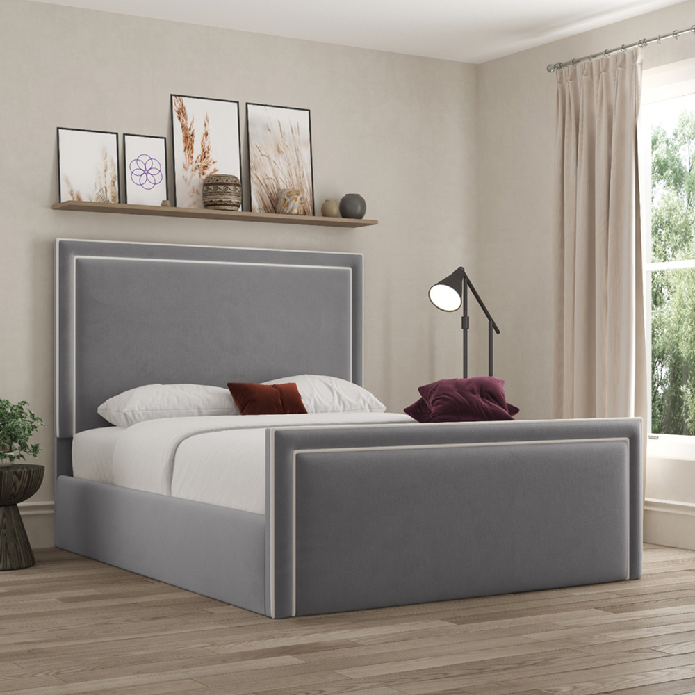 DS Living Verona Super King Size Plush Grey Piping Bed Frame Image 4