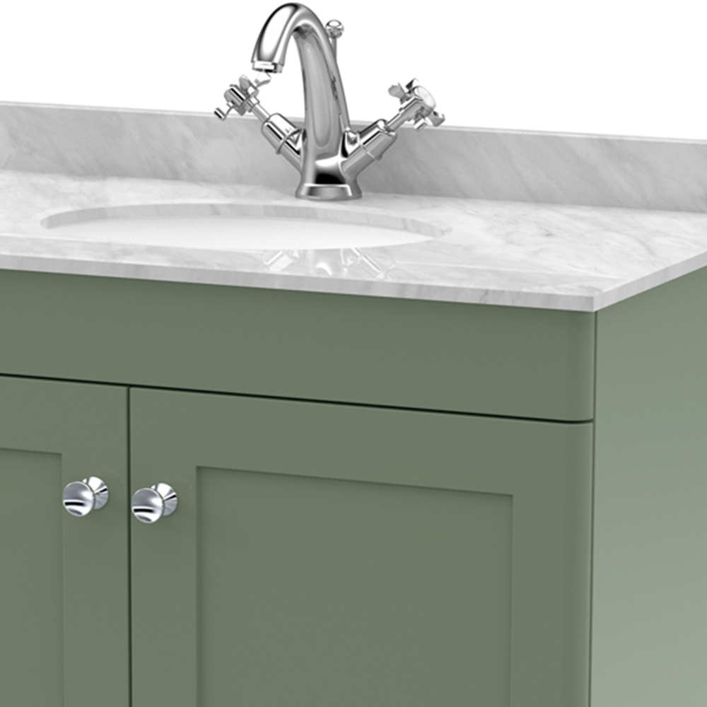 nuie Classique 2 Door Satin Green Floor Standing Unit and 1 Tap Hole Marble Top Oval Basin 800mm Image 2