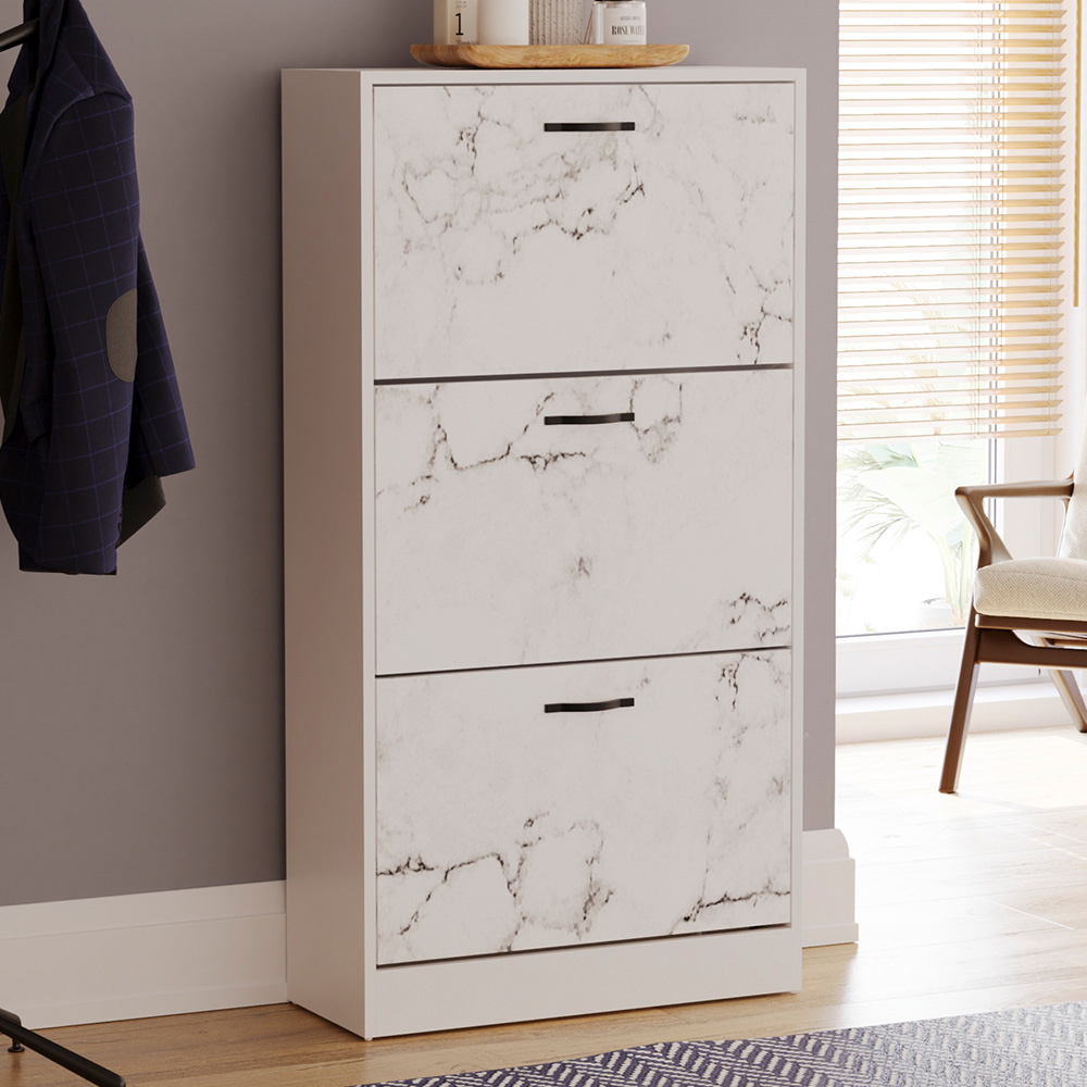 Vida Designs 3 Drawer White Marble Shoe Cabinet Image 1
