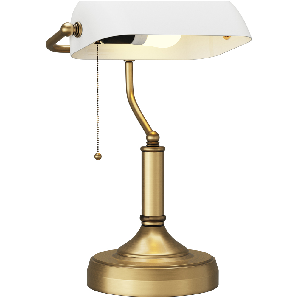 Portland White and Antique Bronze Banker's Table Lamp Image 3