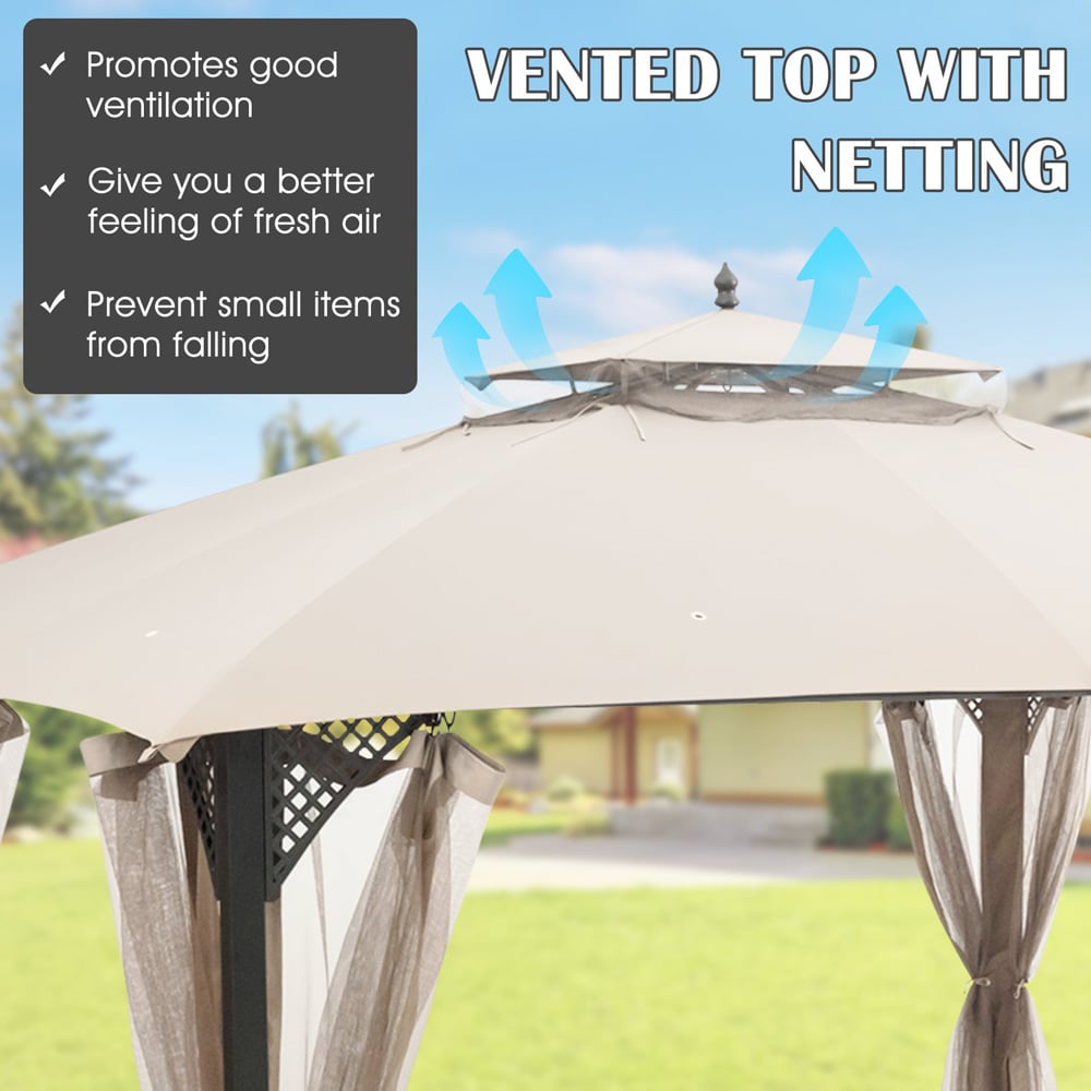 Costway 368 x 303cm Beige Gazebo Replacement Top with Air Vent and Drainage Holes Image 5