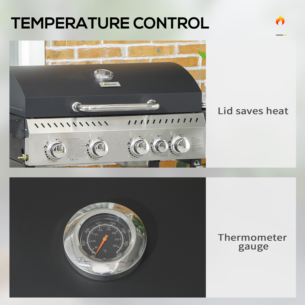 Outsunny Black 5 Burner BBQ Grill Image 5