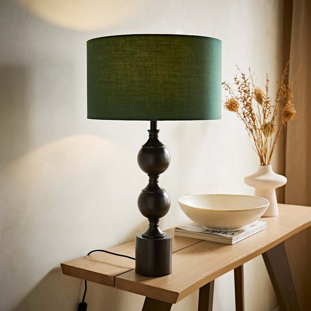 ValueLights Green Drum Shade Declan Metal Candlestick LED Table Lamp with Bulb Image 3