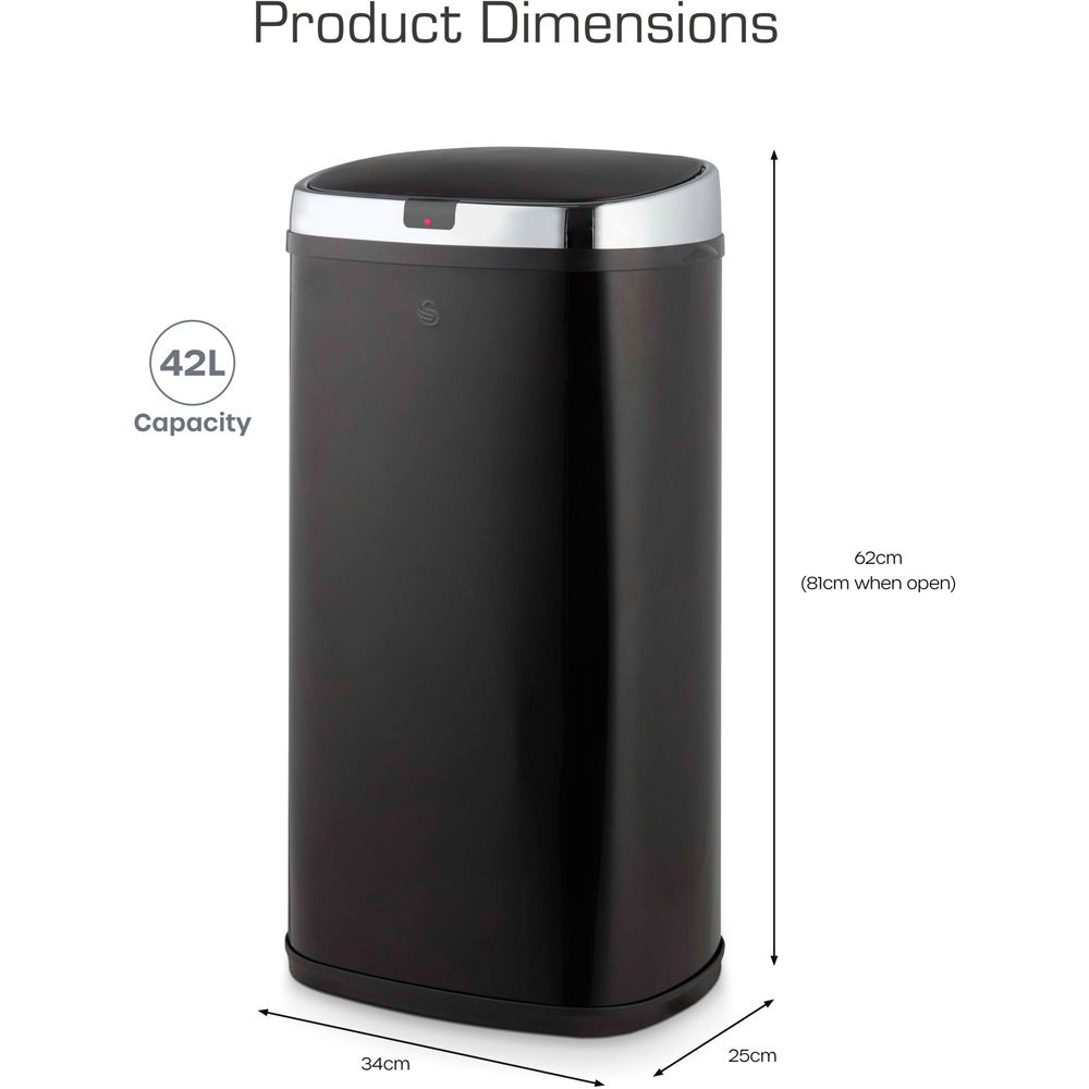 Swan Black Square Sensor Bin 42L Image 8
