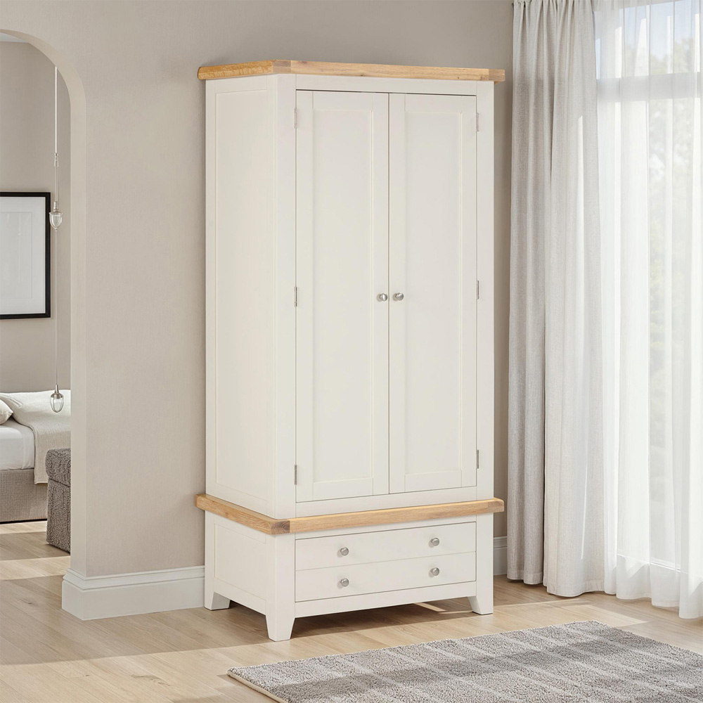 Seconique Windsor 2 Door Single Drawer Ivory and Oak Wardrobe Image 8