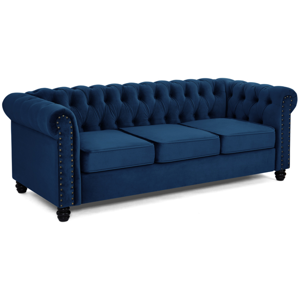 Home Detail Chesterfield 3 Seater Studded Blue Velvet Sofa Image 2