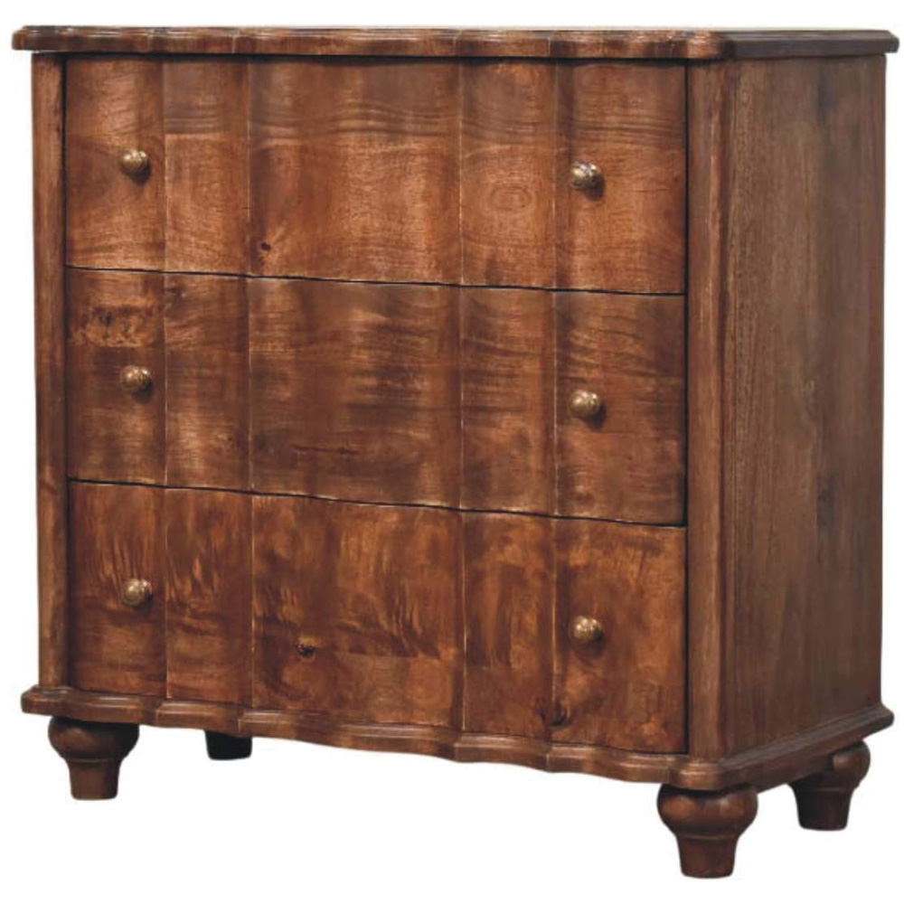 Artisan Furniture Lume Brown Roasted Panel 3 Drawer Solid Wood Chest of Drawers Image 4