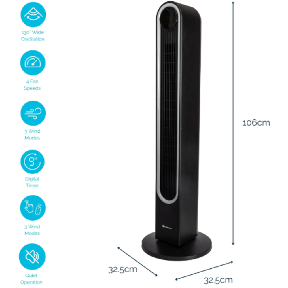 Rediffusion Halo Black Quiet Cooling Digital Tower Fan with Warm White Halo Light 42 inch Image 9