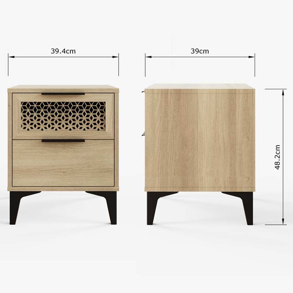 GFW Ezra 2 Drawer Oak Bedside Table Image 8