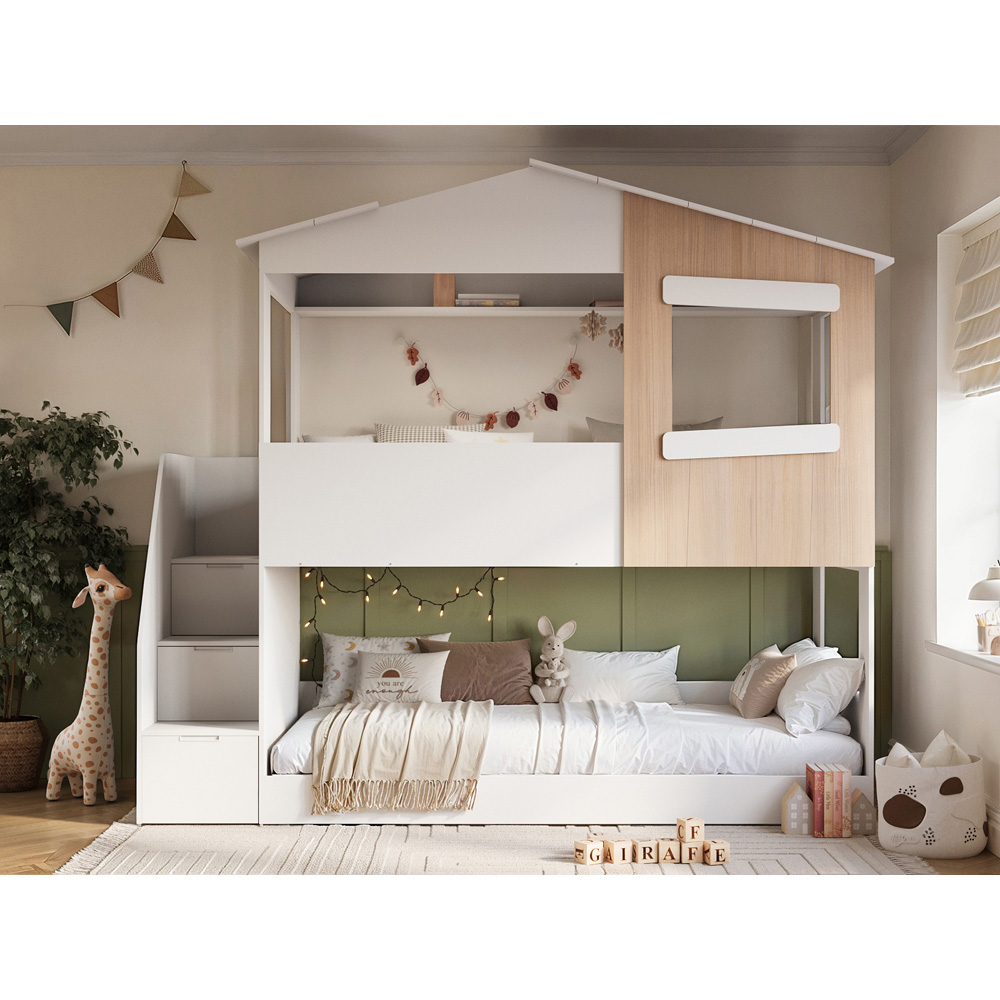 Flair Dreamland White and Oak Play House Staircase Bunk Bed Image 7
