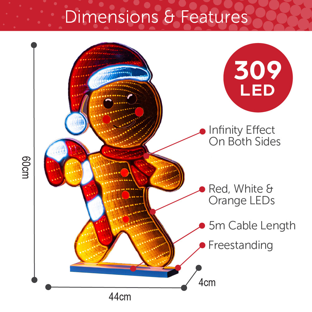 The Christmas Workshop LED Gingerbread Man Infinity Light Xmas Decoration 60cm Image 9