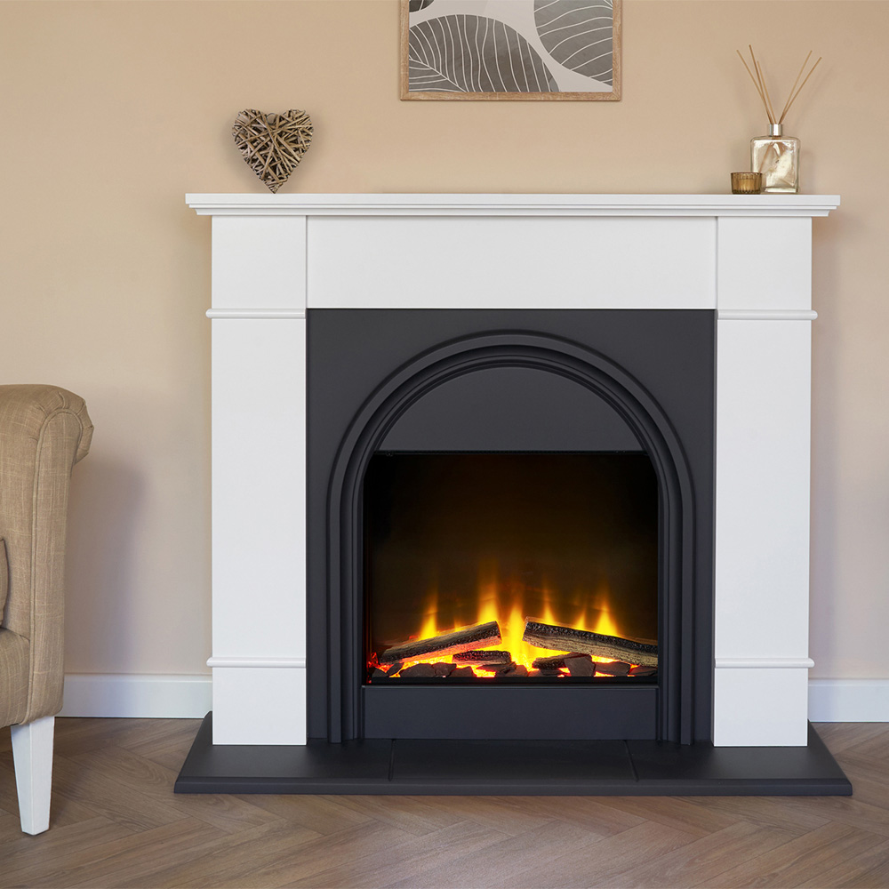 Adam Chesterfield White and Charcoal Grey Electric Fireplace Suite 44 Inch Image 7