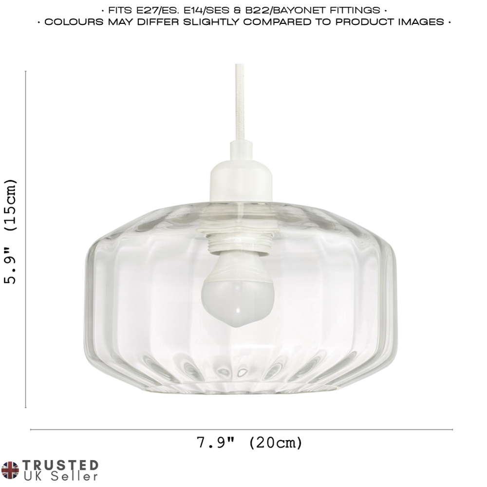 Happy Homewares Clear Ribbed Glass Flat Style Pendant Shade Image 7