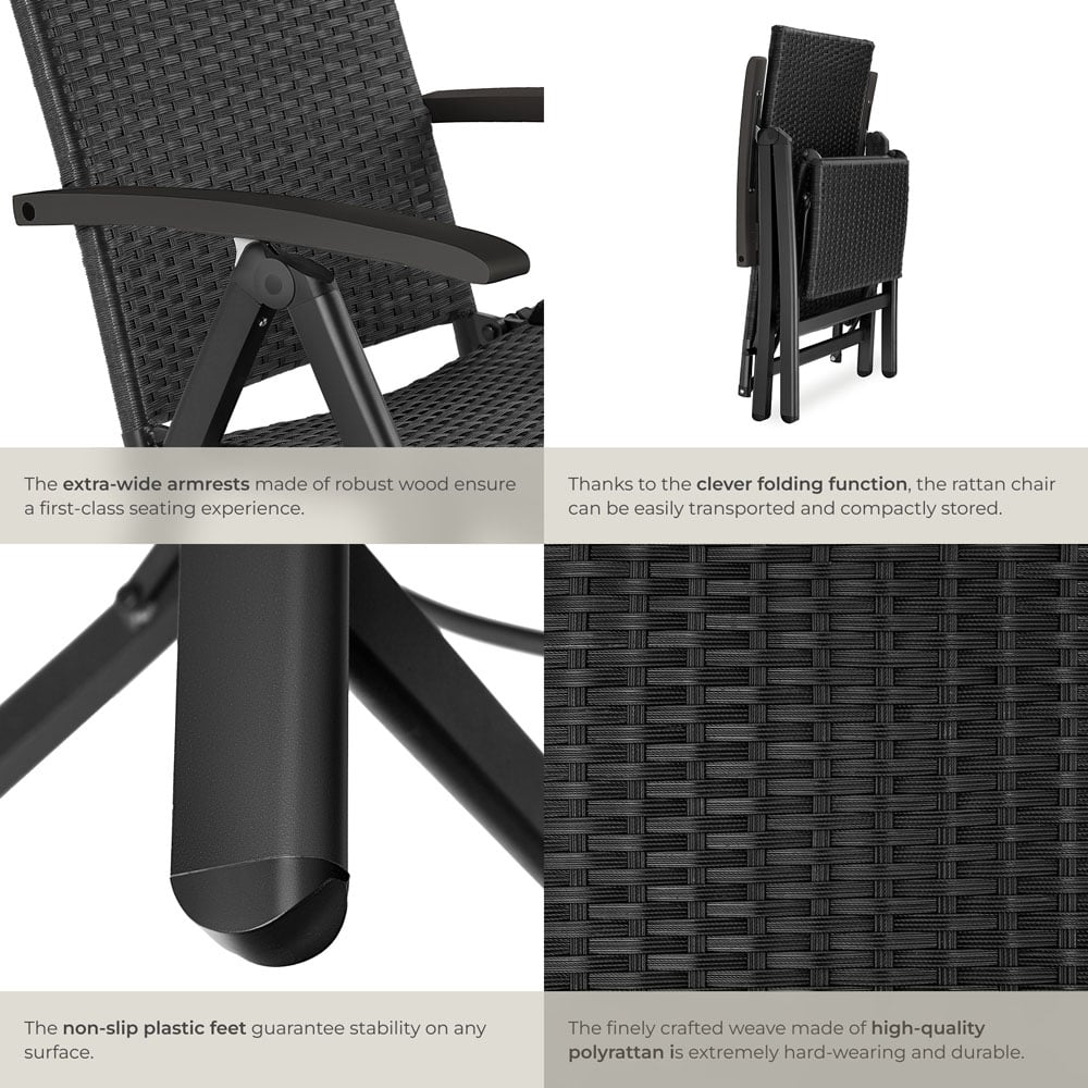 tectake Brisbane Black 6 Way Adjustable and Foldable Garden Chair Image 5