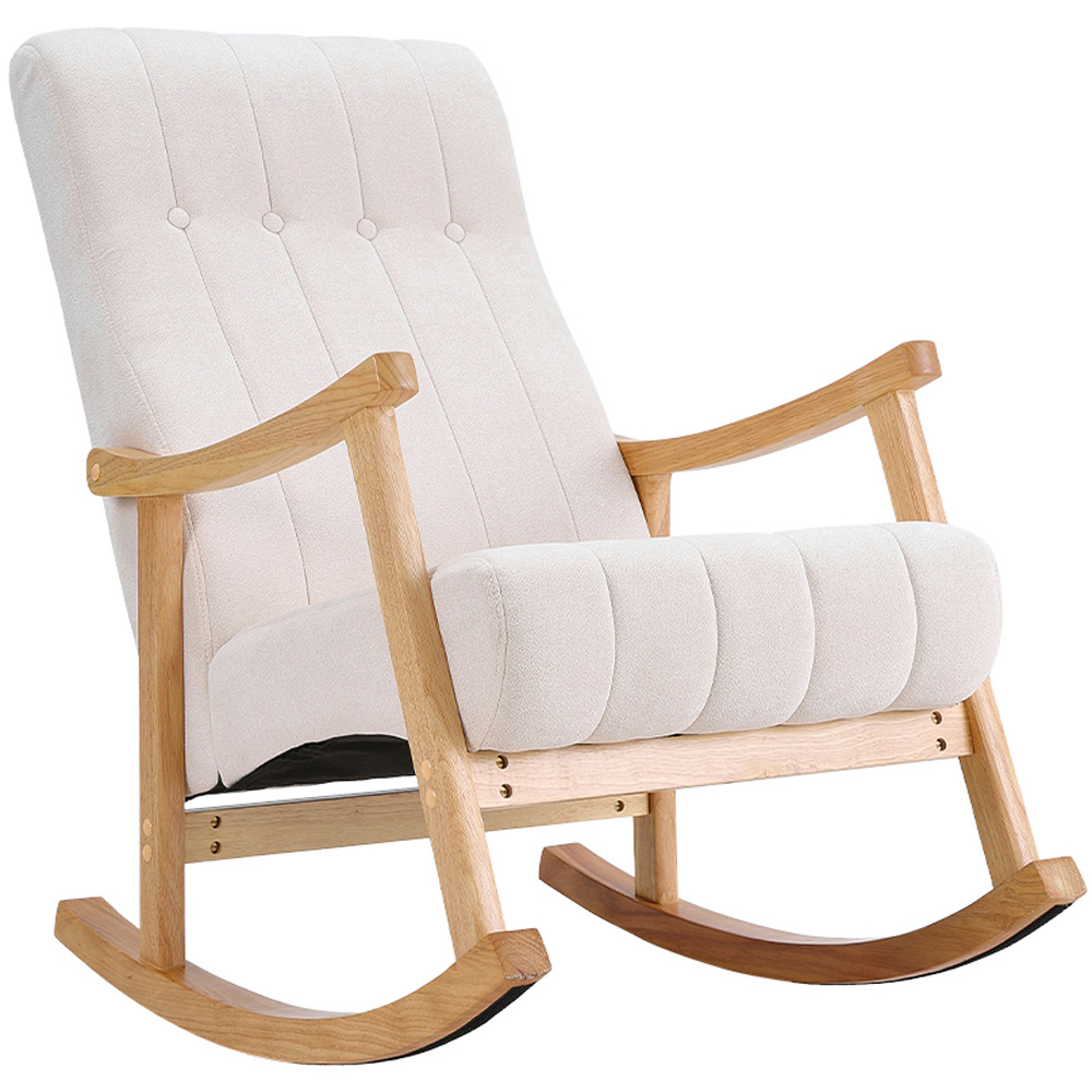 Living and Home Beige Velvet Upholstered Tufted Rocking Chair Image 2